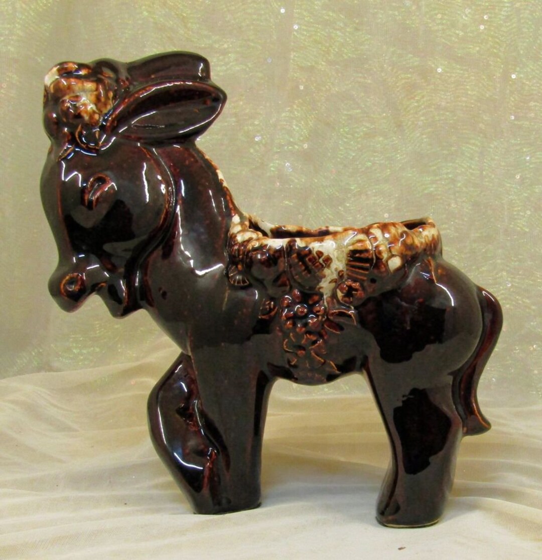 Large Donkey Planter in Brown Drip Glaze Etsy