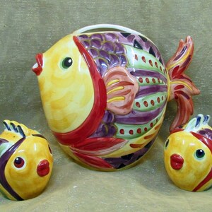 Colorful Ceramic Fish Pitcher with Matching S & P