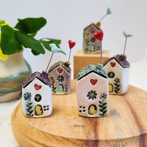 RESTOCKED! Tiny Ceramic Houses, Tiny House With Heart, Whimsy Tiny House, Miniature  House, Ceramic Village, Valentines Gift, Whimsical Gift