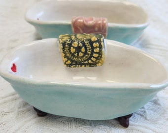 RESTOCKED!  Ceramic Bath Tub Ring Dish, Ceramic Claw Foot Tub, Ceramic Retro Ring Dish, Clay Ring Dish, Bathroom Decor and Accessories