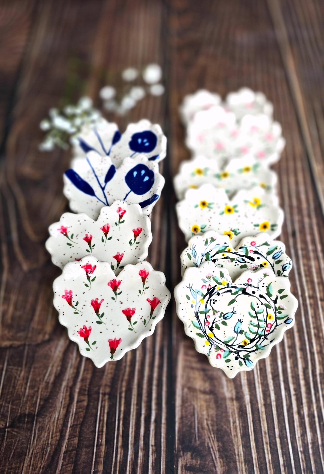 Hand Painted Ruffled Heart Spoon Rests, Floral Collection, Ring Dish - Etsy