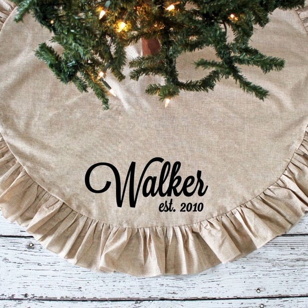 Ruffle Burlap Tree Skirt - Personalized Farmhouse Christmas Tree Skirt