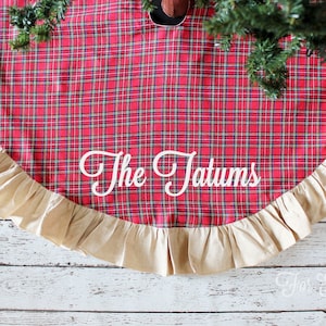 Plaid Burlap Tree Skirt - Personalized Farmhouse Christmas Tree Skirt