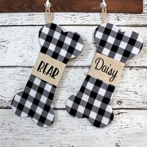 Dog Bone Buffalo check Burlap Stocking - Personalized Plaid Christmas Pet stocking