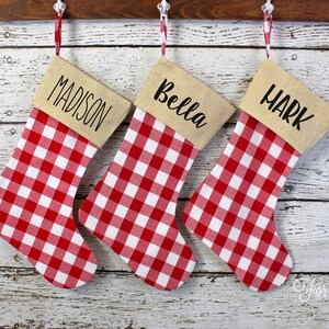 Buffalo check Christmas Stocking -  Red White Personalized Plaid stocking