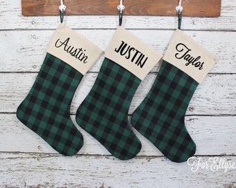 Green Buffalo check Christmas Stocking -  Personalized Plaid stocking
