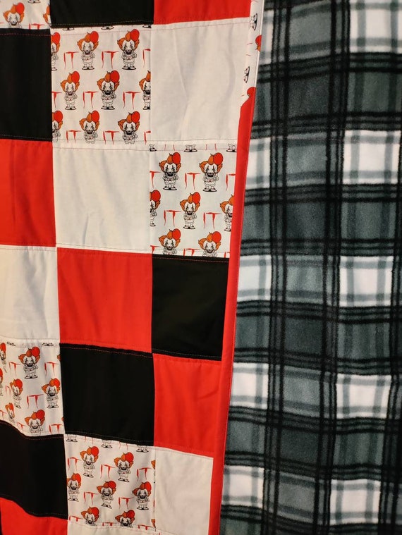 Horror Themed Patchwork Fleece Throw Quilt Pennywise IT Movie Handmade Quilt Throw Blanket Couch Blankets Ready to Ship Etsy