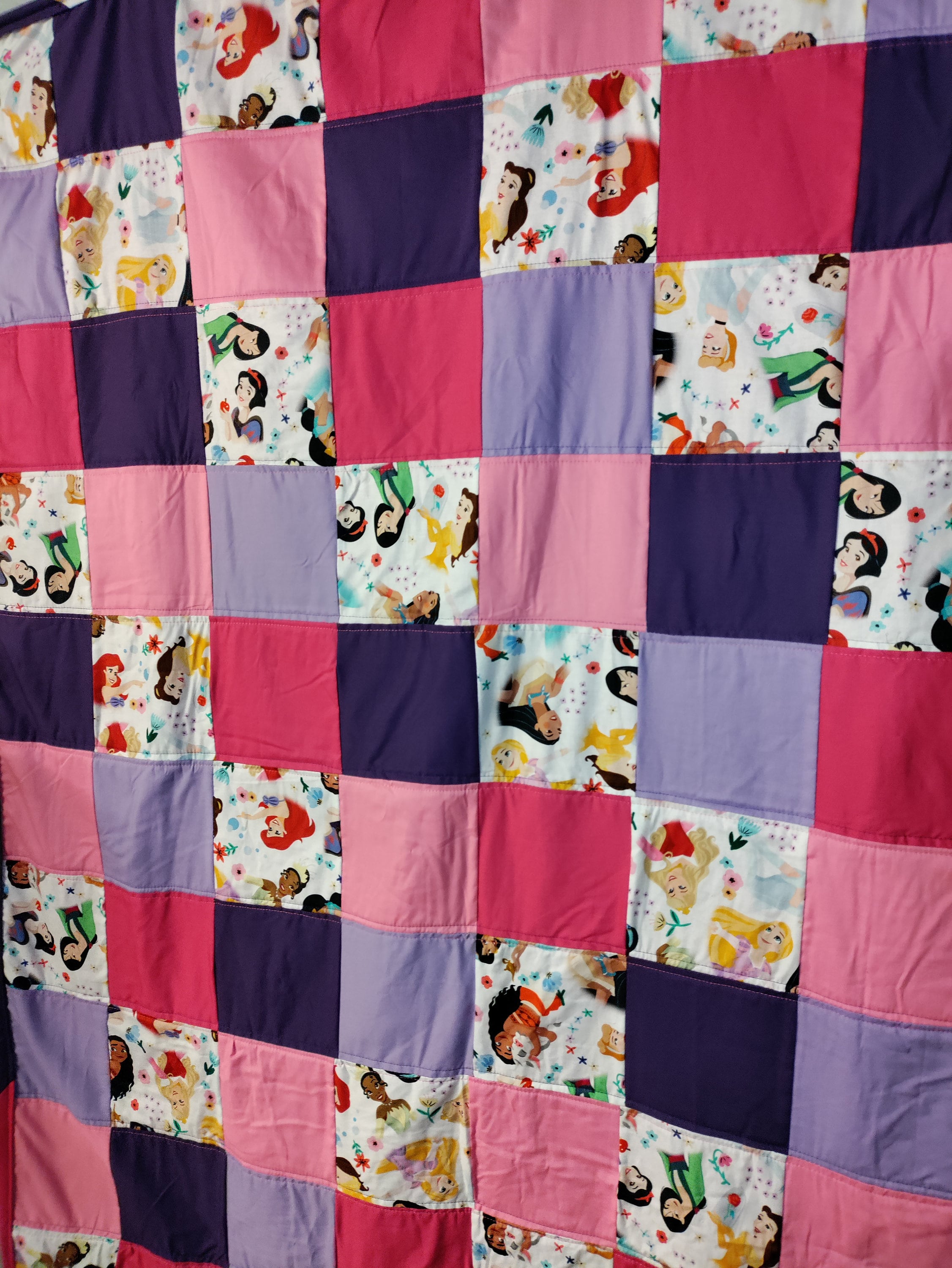 Princess Themed Patchwork Fleece Throw Quilt, Disney Princesses ...
