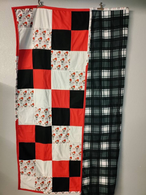 Horror Themed Patchwork Fleece Throw Quilt Pennywise IT Movie Handmade Quilt Throw Blanket Couch Blankets Ready to Ship Etsy