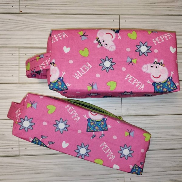 Toiletry bag made with licensed Peppa Pig fabrics, Peppa Pig Cartoon, pencil school supplies, travel bag, storage bag, PINK