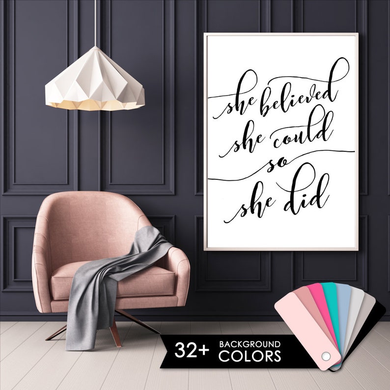 She Believed She Could So She Did Black And White Gift Etsy