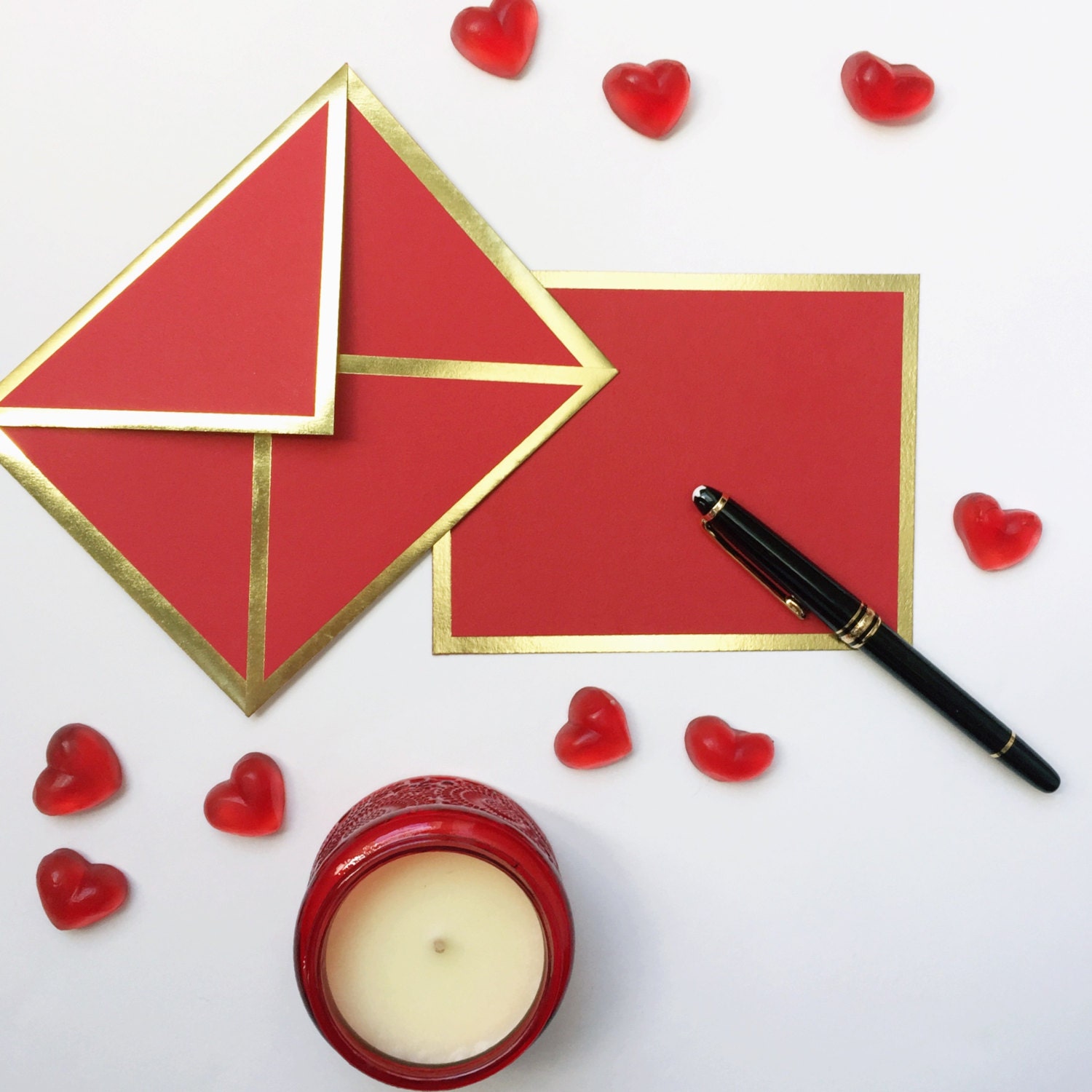 blank red note card with gold foil letterpress bordered etsy red note cards