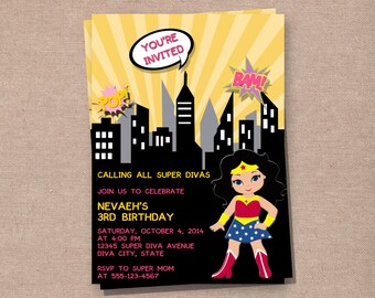 Super Girl Birthday Invitation - Super Girl Invitation - Girl Birthday Invitation - Super Diva Invitation - Superfriends Invitation