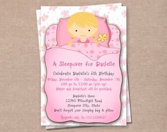 Sleepover Bithday Invitation - Sleepover Party Invitation - Girls Sleepover Invitation - Kids Invitations - Girls Invitation - Printable DIY