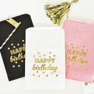 Happy Birthday Gold Foil Candy Buffet Bags - Birthday Ideas - Birthday Decor - Party Bags - Set of 12