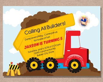 Construction Birthday Invitation - Dump Truck Birthday Invitation - Boy Birthday Invitation - Printable Construction Invitation
