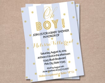 Baby Shower Invitation - Oh Boy Shower Invitation - Boy Baby Shower Invitation - Blue Baby Shower Invitation - Printable Invitation