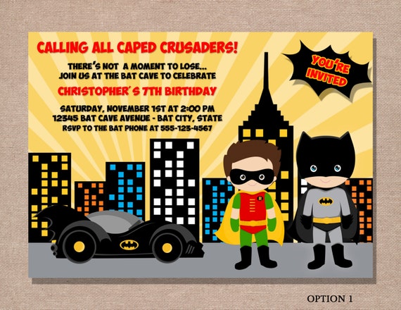 Printable Personalised Boy Birthday Invitation Superhero Any Age Batman