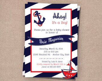 Nautical Baby Shower Invitation - Baby Boy Shower Invitation - Printable Baby Shower Invitation