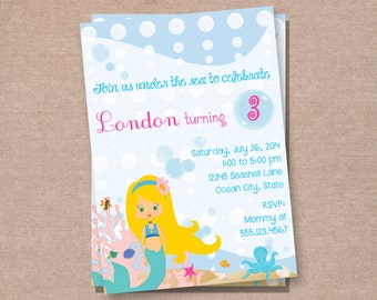 Mermaid Birthday Invitation - Under the Sea Birthday Invitation - Mermaid Birthday Party - Girl Birthday Invitation - Mermaid Printable