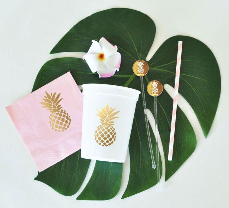 Metallic Gold Pineapple Napkins Luau Party Decor Tropical Party Ideas Tiki Party Set of 25