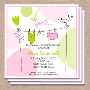 Baby Shower Invitation - Girl Baby Shower Invitation - Clothesline Baby Shower Invitation - Printable Baby Shower Invitation