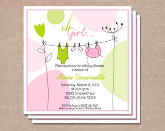 Baby Shower Invitation - Girl Baby Shower Invitation - Clothesline Baby Shower Invitation - Printable Baby Shower Invitation