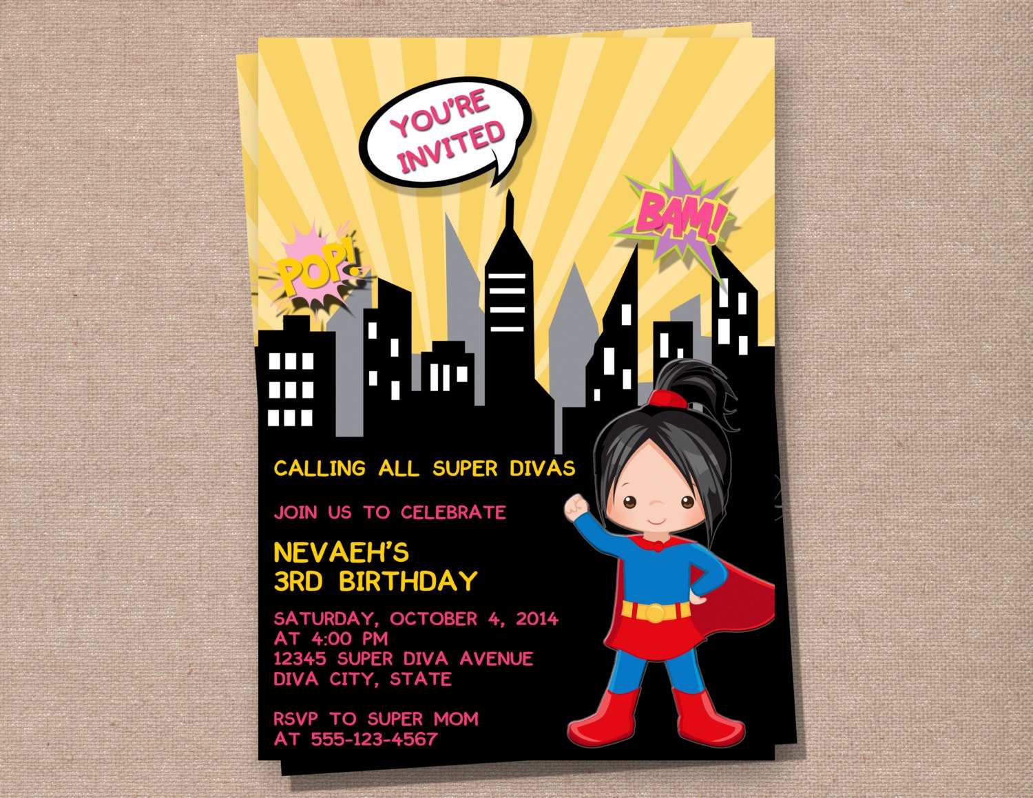 Super Girl Birthday Invitation - Super Girl Invitation - Girl Birthday  Invitation - Super Diva Invitation - Superfriends Invitation - Etsy, image size:1500x1159