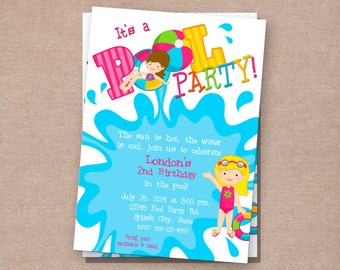 Invitación de la fiesta en la piscina - Invitación de fiesta de la piscina de la niña - invitación de fiesta en la piscina de niños - Invitación a la fiesta de la piscina imprimible
