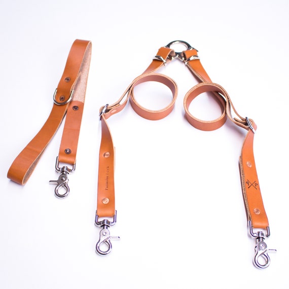 leather double dog leash