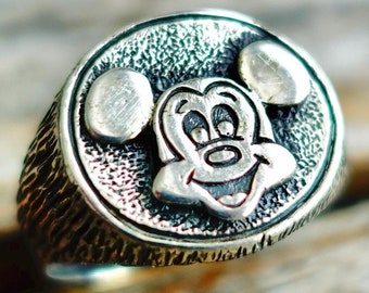 Mickey Mouse Signet Ring Men Size 10.5 - Sterling Silver Walt Disney Productions