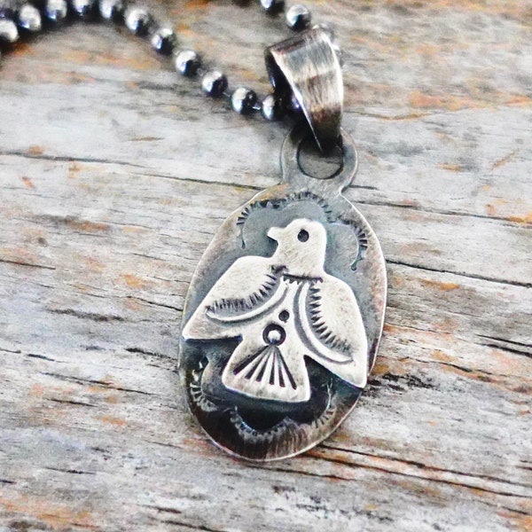 Thunderbird Dog Tag Pendant / Vintage Fred Harvey / Sterling Silver