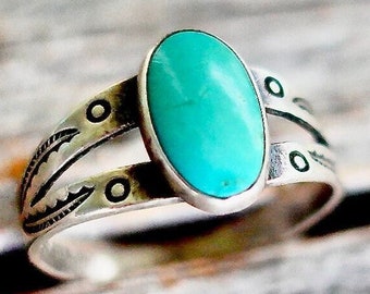 Vintage Turquoise Ring / Size 8.25 Bell Trading Post / Old Southwest Pawn