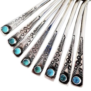Ensemble de cuillères Navajo turquoise et argent sterling - 8 cuillères vintage des années 30