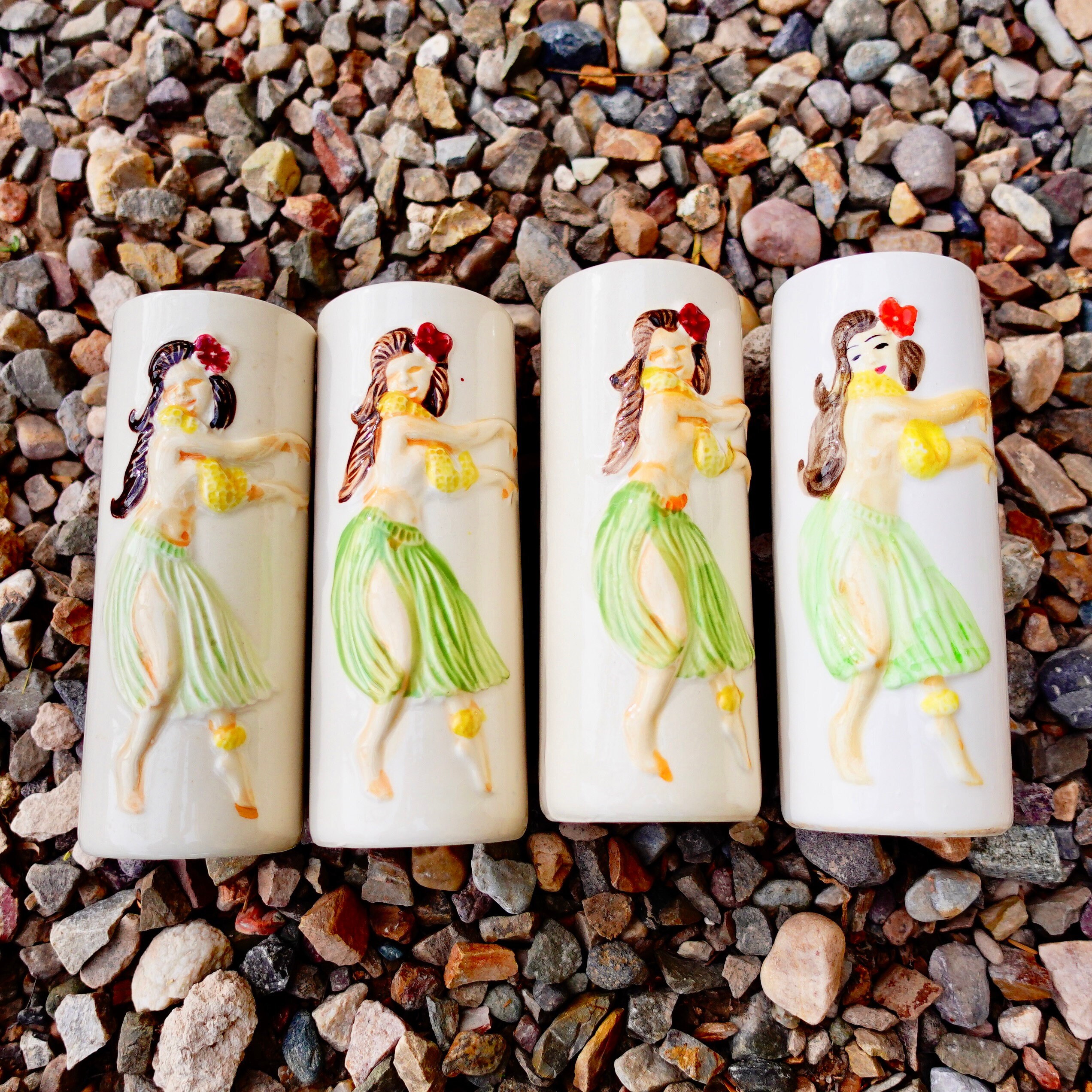 Vintage Tiki Bar Glasses Set of 4 / Hula Girls Orchids of Etsy