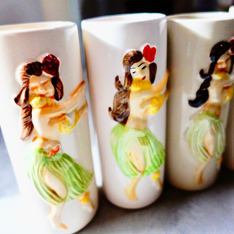 Vintage Tiki Bar Glasses Set of 4 / Hula Girls Orchids of Etsy