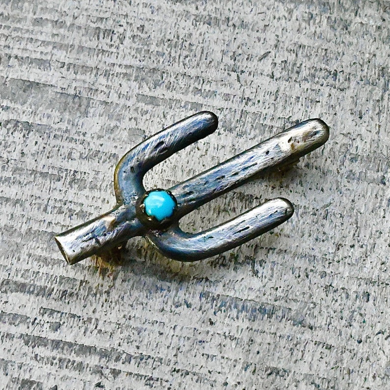 Cactus Pin Sterling /& Snake Eye Turquoise Vintage Navajo Silver Handmade