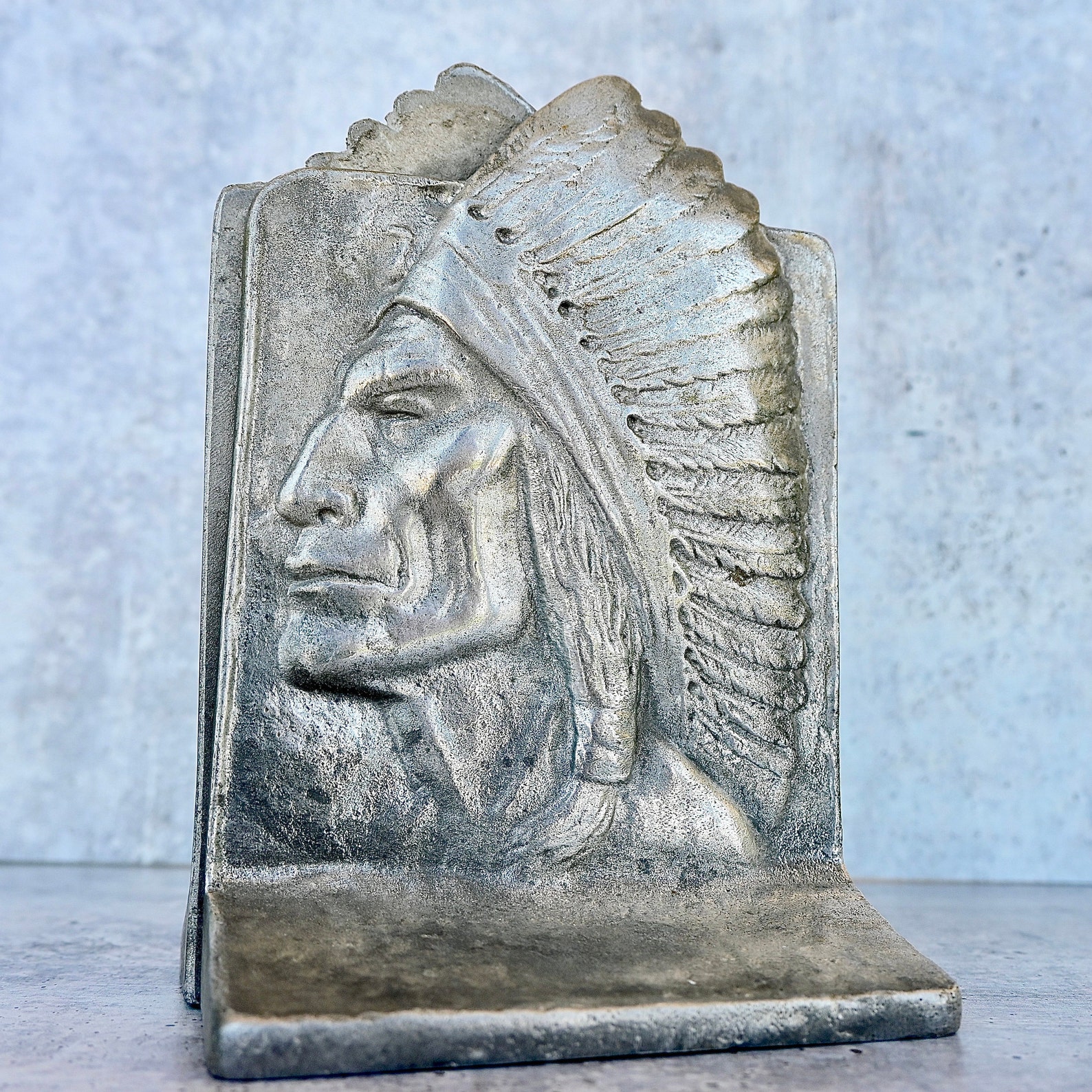Indian Chief Bookends / SILVER Amérindien / Vintage Cast Iron Etsy