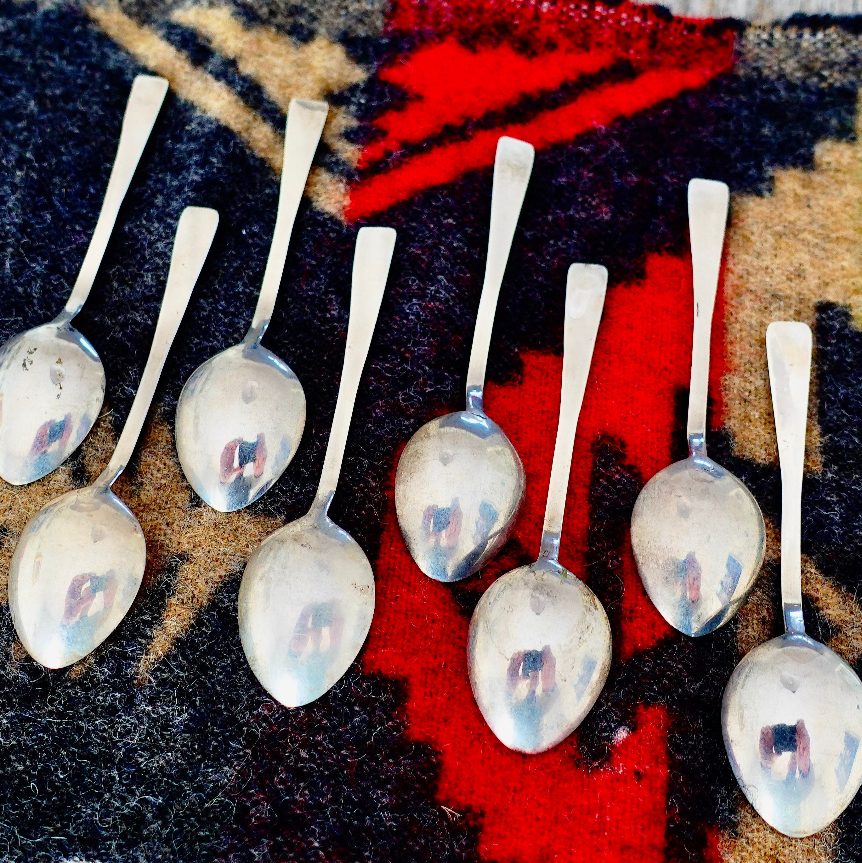 Navajo Spoons Set Turquoise & Sterling Silver - 8 Spoons Vintage