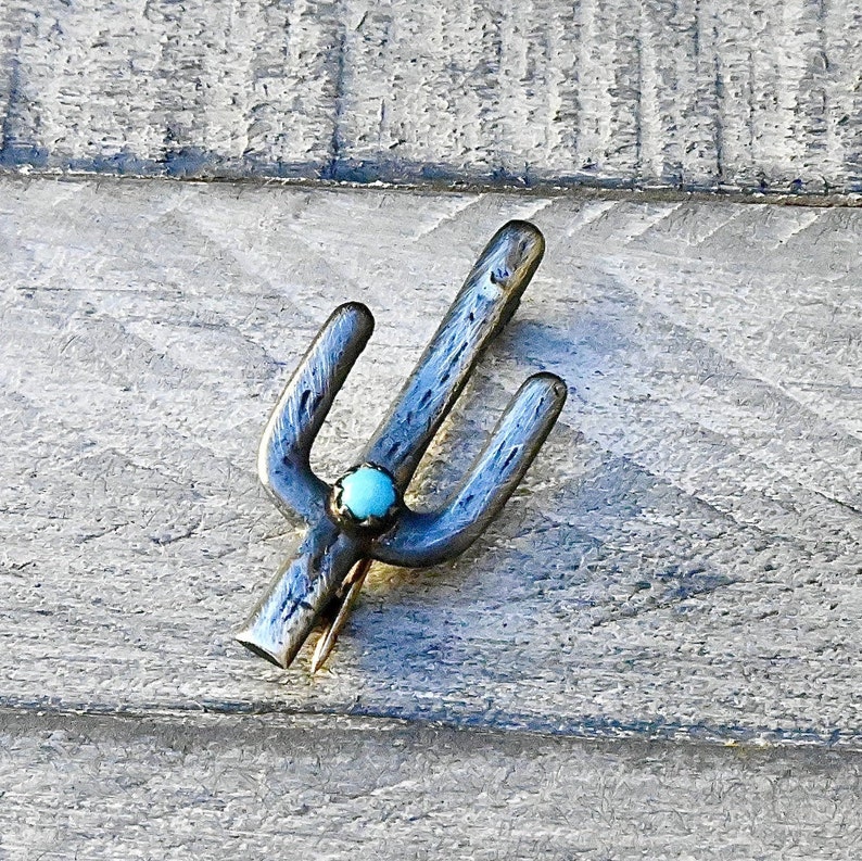 Cactus Pin Sterling /& Snake Eye Turquoise Vintage Navajo Silver Handmade