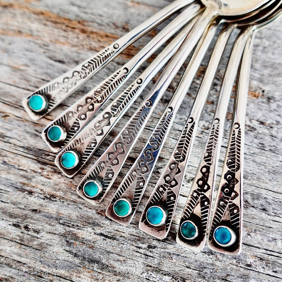 Navajo Spoons Set of 8 / Turquoise & Sterling Silver / Vintage Etsy