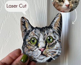 Custom Hand Painted Pet Portrait Ornaments, Pet Painted Photo, Handmade Christmas Wood Pet Ornament, Personalized Cat Lover Gift, Cat gift