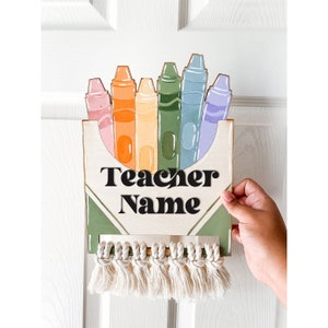Arco-íris Boho Crayon Personalizado Parede de apreciação do professor/Sinal de sala de aula do professor/Sinal de porta da caixa de giz de cera