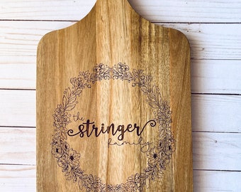 Personalized family name engraved cutting board