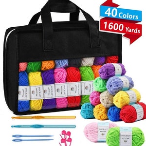 NEW Best Price 40 Acrylic Yarn Skeins, 1600 Yards Crochet Yarn with Reusable Storage Bag Includes 6 E-Books, 2 Crochet Hooks and more image 1