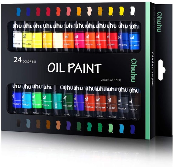 24 Color Set of Art Oil Paint in 12ml Tubes - Rich Vivid Colors for Artists, Students