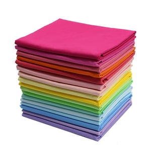 Bright Solid Cotton Fat Quarters, Quilting Fabric Bundles (18" x 22")