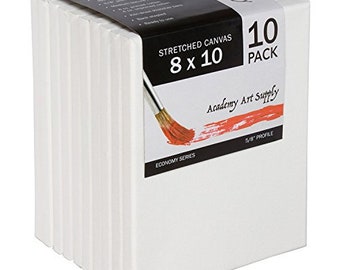 Affordable 8x10 Stretched Canvas Pack - 10 Canvases for Artists, Quick Delivery