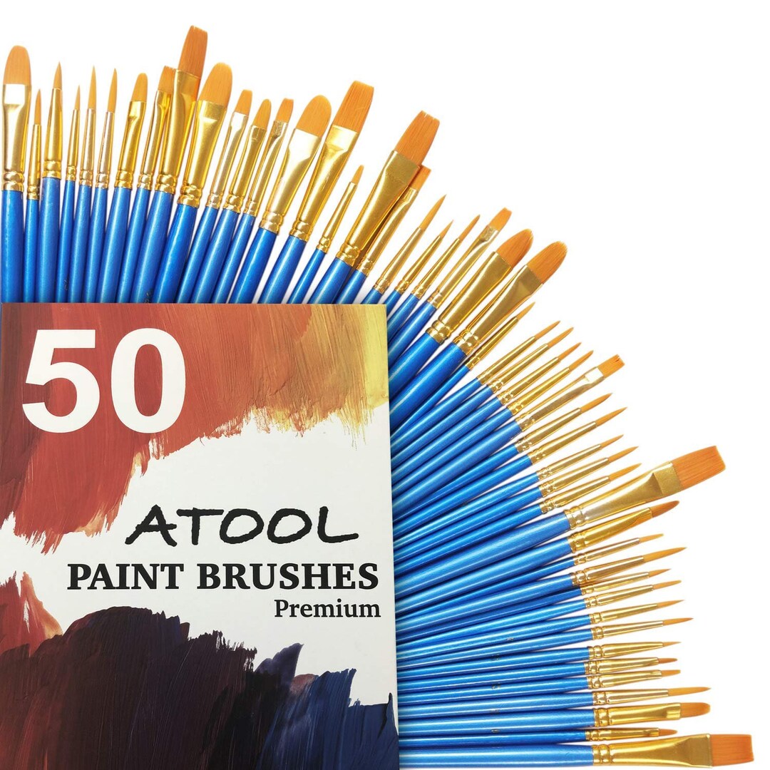 NEW Best Price Acrylic Paint Brush Set, 5 Packs / 50 pcs Nylon Hair