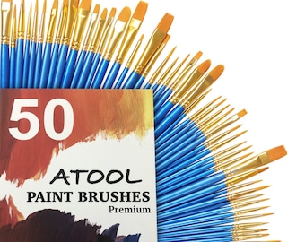 NEW Best Price! Acrylic Paint Brush Set, 5 Packs / 50 pcs Nylon Hair Brushes for All Purpose Oil Watercolor Painting - Fast Shipping!